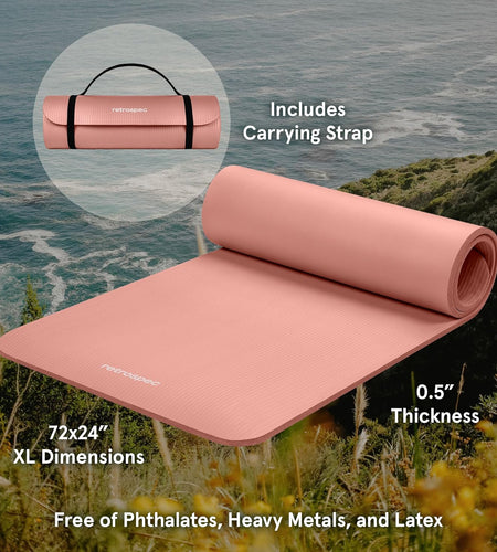 Solana Yoga Mat 1/2" Thick W/Nylon Strap for Men & Women - Non Slip Exercise Mat for Yoga, Pilates, Stretching, Floor & Fitness Workouts