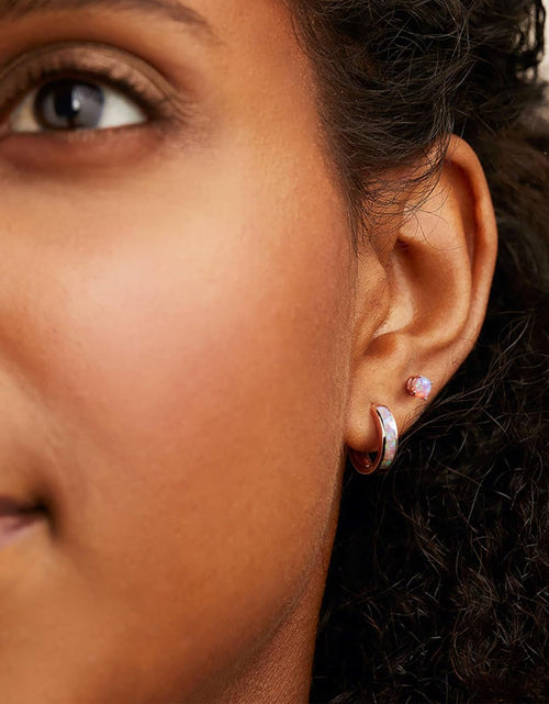 Load image into Gallery viewer, Opal Stud Huggie Hoop Earrings: Hypoallergenic 14K Gold/Silver/Rose Gold Plated Small Hoop Earrings for Women Sensitive Ears
