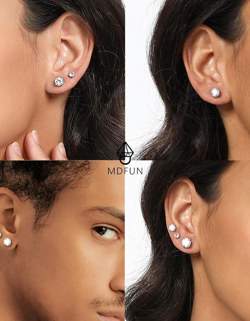 Load image into Gallery viewer, 18K White/Yellow Gold Plated Stud Earrings for Women Men 4 Prong Graduated round Clear Cubic Zirconia Hypoallergenic Earrings Set 3-8Mm
