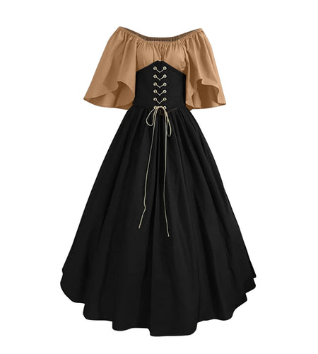 Womens Renaissance Faire Dresses Medieval Irish Traditional plus Size Dresses Ruffle over Dress Corset Retro Cosplay Gown