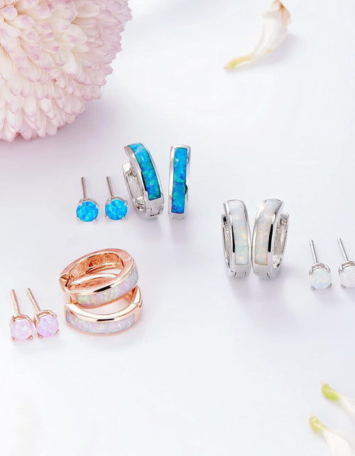 Load image into Gallery viewer, Opal Stud Huggie Hoop Earrings: Hypoallergenic 14K Gold/Silver/Rose Gold Plated Small Hoop Earrings for Women Sensitive Ears
