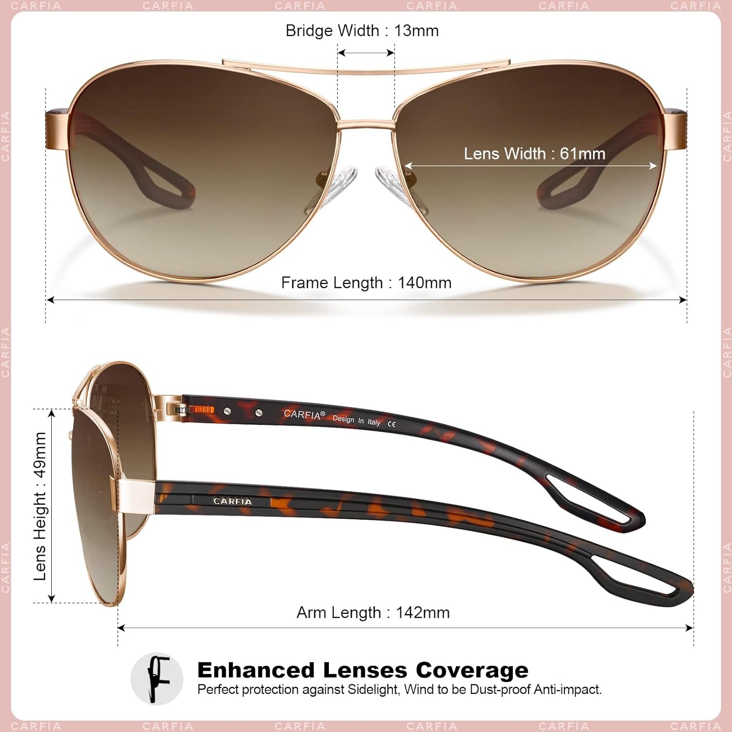 Polarized Sunglasses for Women UV Protection Ultra-Lightweight Comfort Metal Frame Driving Glasses CA3210