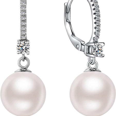 Pearl Dangle Earrings 925 Sterling Silver Pearl Earrings for Women 10Mm White/Black Pearls