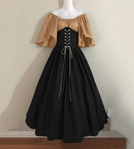 Womens Renaissance Faire Dresses Medieval Irish Traditional plus Size Dresses Ruffle over Dress Corset Retro Cosplay Gown