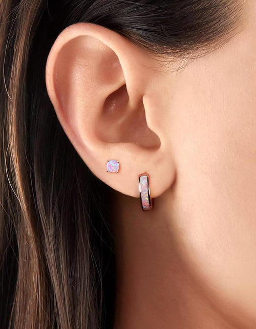 Load image into Gallery viewer, Opal Stud Huggie Hoop Earrings: Hypoallergenic 14K Gold/Silver/Rose Gold Plated Small Hoop Earrings for Women Sensitive Ears
