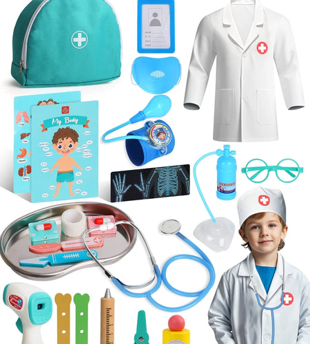 Doctor Kit for Kids Realistic, 36PCS Kids Doctor Kit Wooden, Doctor Pretend Playset