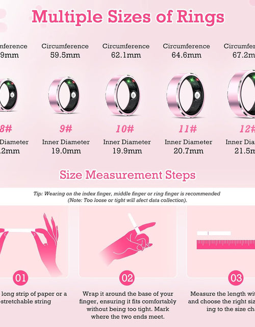 Load image into Gallery viewer, Smart Ring Health Tracker, Sleep Tracker Ring with Heart Rate, Waterproof Fitness Ring for Activity Monitoring/Steps/Distance/Calories,Air Gestures,Up to 7-Day Battery,For Ios Android (Light Pink,#10)
