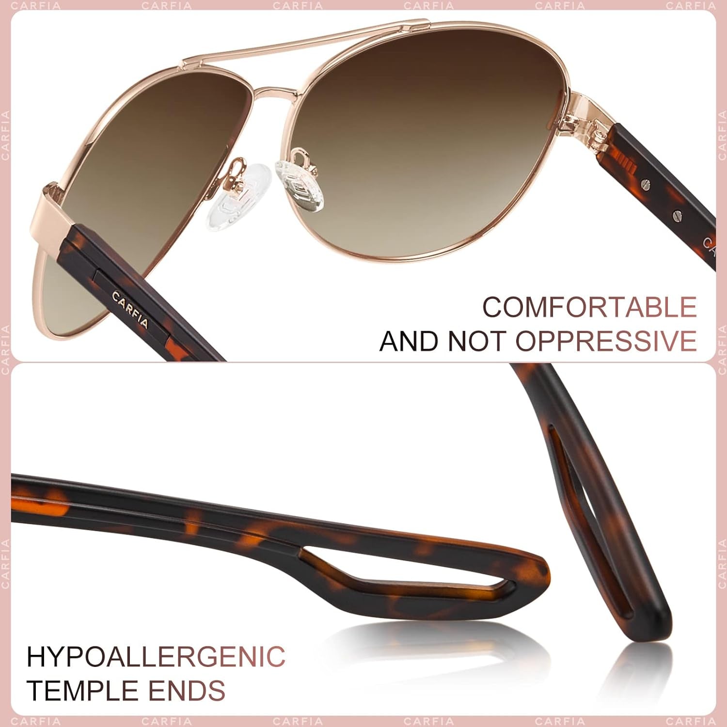 Polarized Sunglasses for Women UV Protection Ultra-Lightweight Comfort Metal Frame Driving Glasses CA3210