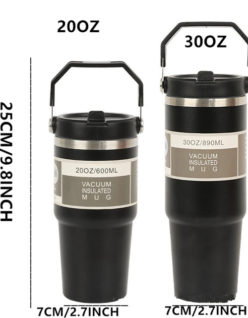 Load image into Gallery viewer, 1pc Vacuum Tumbler with Lid Stainless Steel Portable Water Bottle with Dazzling Handle Insulated Tumbler Tote Handle 20/30OZ
