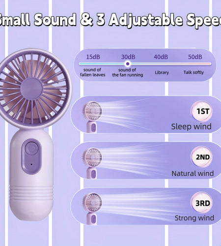 Mini portable fan, handheld small fan, USB charging, 3-speed handheld fan suitable for office, outdoor travel, and camping