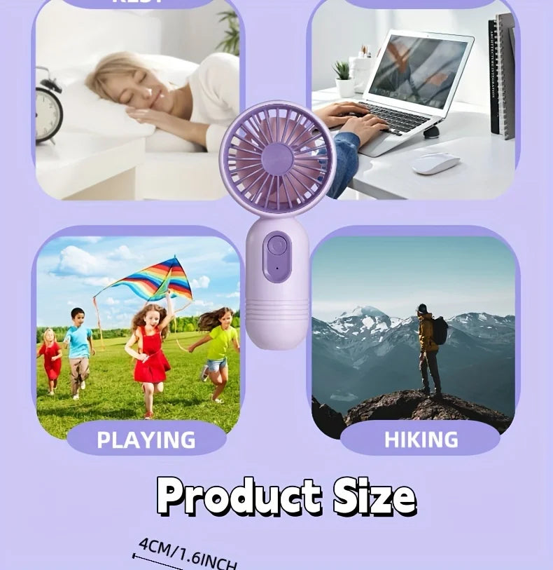 Mini portable fan, handheld small fan, USB charging, 3-speed handheld fan suitable for office, outdoor travel, and camping