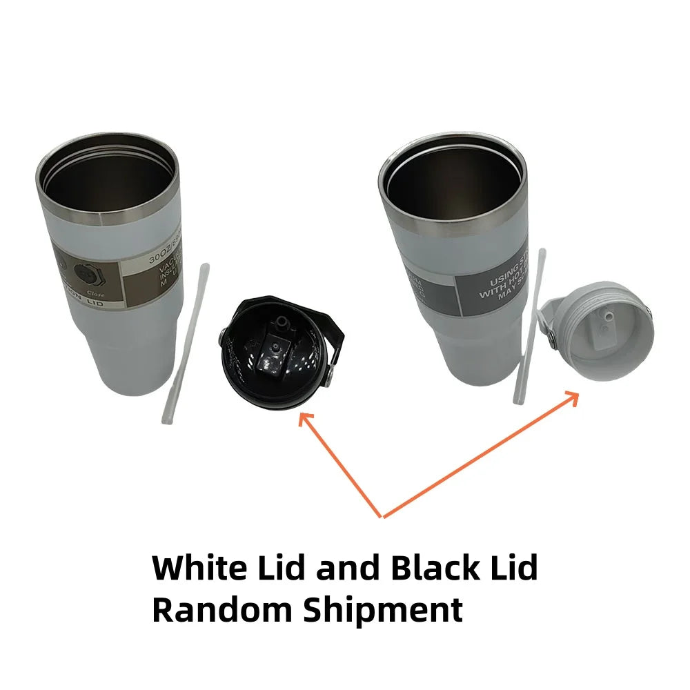 1pc Vacuum Tumbler with Lid Stainless Steel Portable Water Bottle with Dazzling Handle Insulated Tumbler Tote Handle 20/30OZ