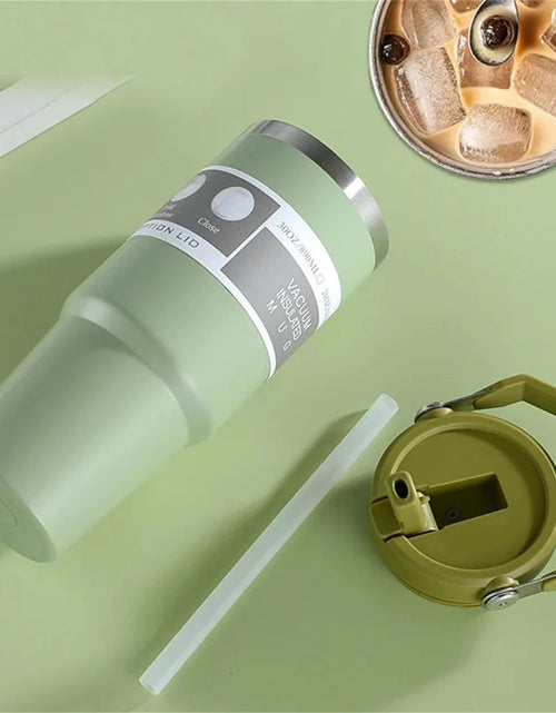 Load image into Gallery viewer, 1pc Vacuum Tumbler with Lid Stainless Steel Portable Water Bottle with Dazzling Handle Insulated Tumbler Tote Handle 20/30OZ
