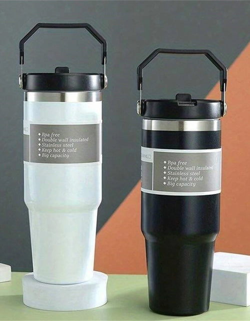 Load image into Gallery viewer, 1pc Vacuum Tumbler with Lid Stainless Steel Portable Water Bottle with Dazzling Handle Insulated Tumbler Tote Handle 20/30OZ

