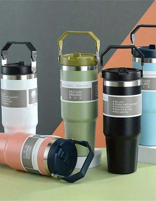 Load image into Gallery viewer, 1pc Vacuum Tumbler with Lid Stainless Steel Portable Water Bottle with Dazzling Handle Insulated Tumbler Tote Handle 20/30OZ

