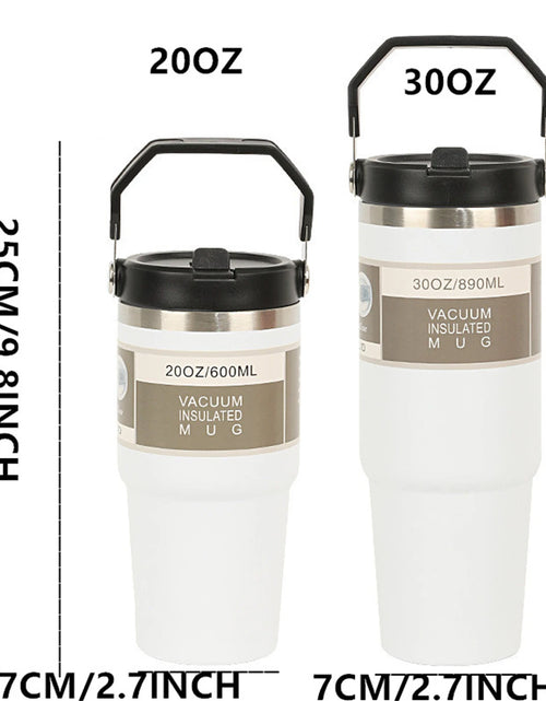 Load image into Gallery viewer, 1pc Vacuum Tumbler with Lid Stainless Steel Portable Water Bottle with Dazzling Handle Insulated Tumbler Tote Handle 20/30OZ
