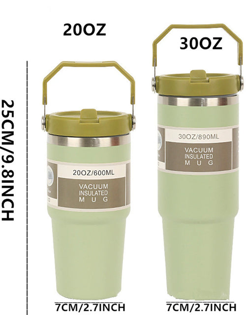 Load image into Gallery viewer, 1pc Vacuum Tumbler with Lid Stainless Steel Portable Water Bottle with Dazzling Handle Insulated Tumbler Tote Handle 20/30OZ
