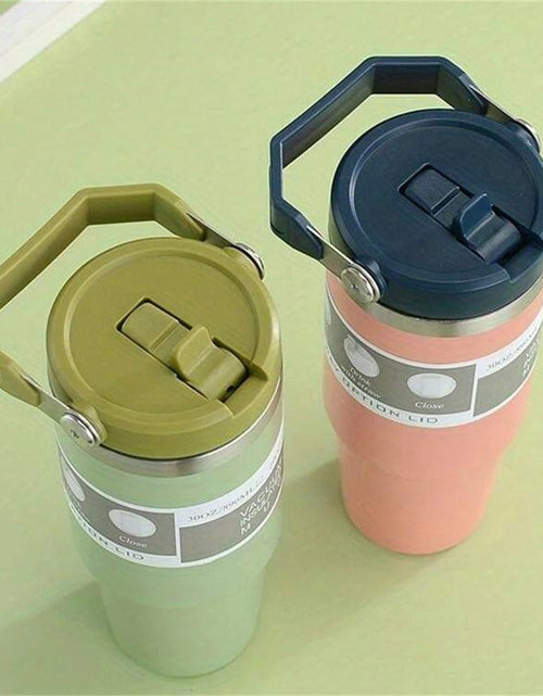 Load image into Gallery viewer, 1pc Vacuum Tumbler with Lid Stainless Steel Portable Water Bottle with Dazzling Handle Insulated Tumbler Tote Handle 20/30OZ
