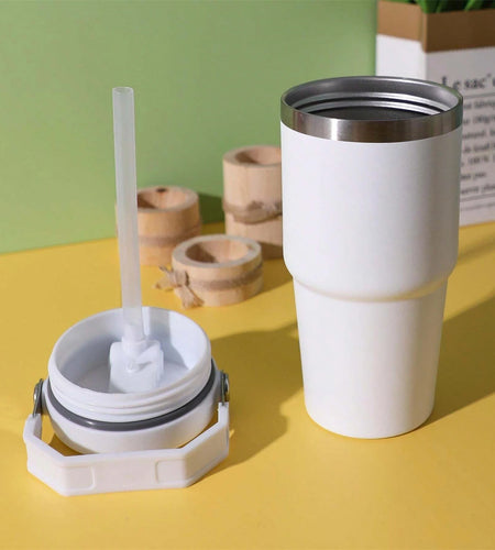 1pc Vacuum Tumbler with Lid Stainless Steel Portable Water Bottle with Dazzling Handle Insulated Tumbler Tote Handle 20/30OZ