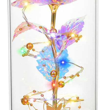 Christmas Flowers Gift for Her Galaxy Crystal Flower Rose, Artificial Flower Rose Gift Led Light String on Colorful Flower, Friend Lamps, Unique Home Decorations, Anniversary, Christmas Home Decor