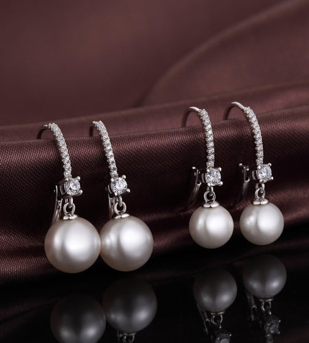 Pearl Dangle Earrings 925 Sterling Silver Pearl Earrings for Women 10Mm White/Black Pearls