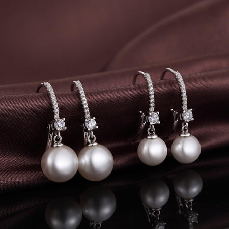 Pearl Dangle Earrings 925 Sterling Silver Pearl Earrings for Women 10Mm White/Black Pearls