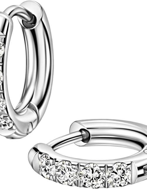 Load image into Gallery viewer, 316L Surgical Stainless Steel Huggie Hoop Earrings with Cubic Zirconia, 10G 12G 14G 8-20Mm Cartilage Lobe Earrings, 14G Piercing Jewelry
