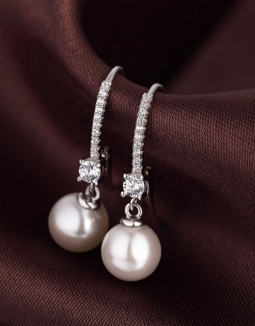 Load image into Gallery viewer, Pearl Dangle Earrings 925 Sterling Silver Pearl Earrings for Women 10Mm White/Black Pearls
