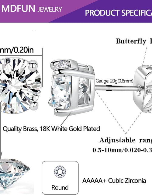 Load image into Gallery viewer, 18K White/Yellow Gold Plated Stud Earrings for Women Men 4 Prong Graduated round Clear Cubic Zirconia Hypoallergenic Earrings Set 3-8Mm
