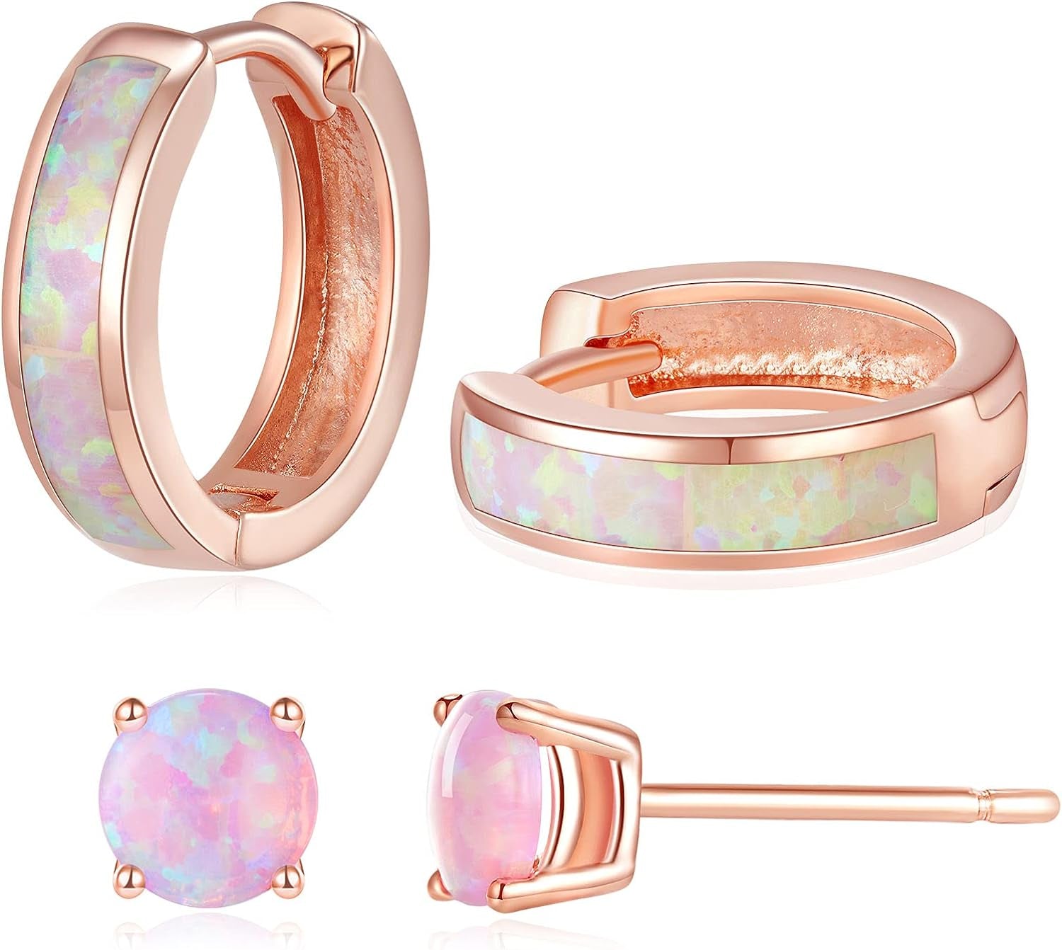 Opal Stud Huggie Hoop Earrings: Hypoallergenic 14K Gold/Silver/Rose Gold Plated Small Hoop Earrings for Women Sensitive Ears