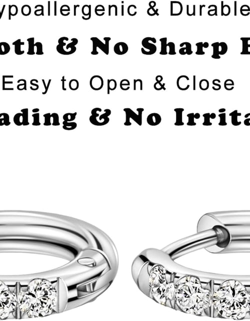 Load image into Gallery viewer, 316L Surgical Stainless Steel Huggie Hoop Earrings with Cubic Zirconia, 10G 12G 14G 8-20Mm Cartilage Lobe Earrings, 14G Piercing Jewelry

