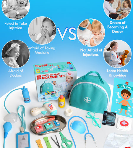 Doctor Kit for Kids Realistic, 36PCS Kids Doctor Kit Wooden, Doctor Pretend Playset